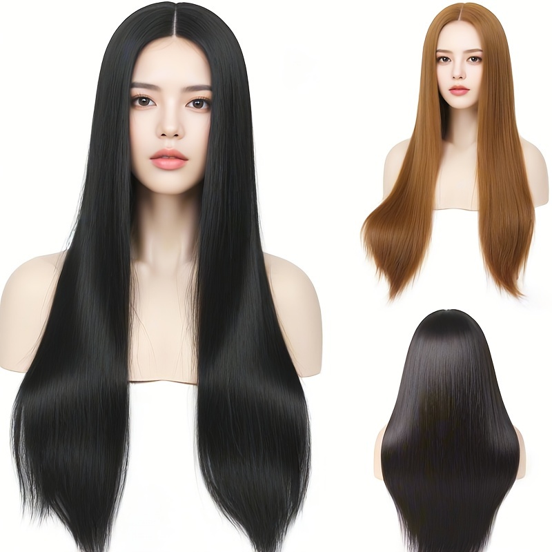 

Elegant 26-inch Long Straight Wig For Women - Middle Part, Heat Resistant Synthetic Hair For Cosplay & Halloween