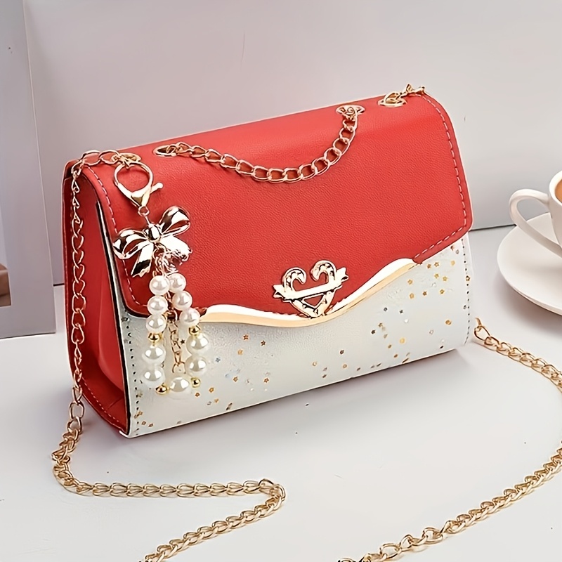 Flip Handbag With Detachable Chain – Sparkling Elegant Small Crossbody Shoulder Bag For Jewelry & Essentials
