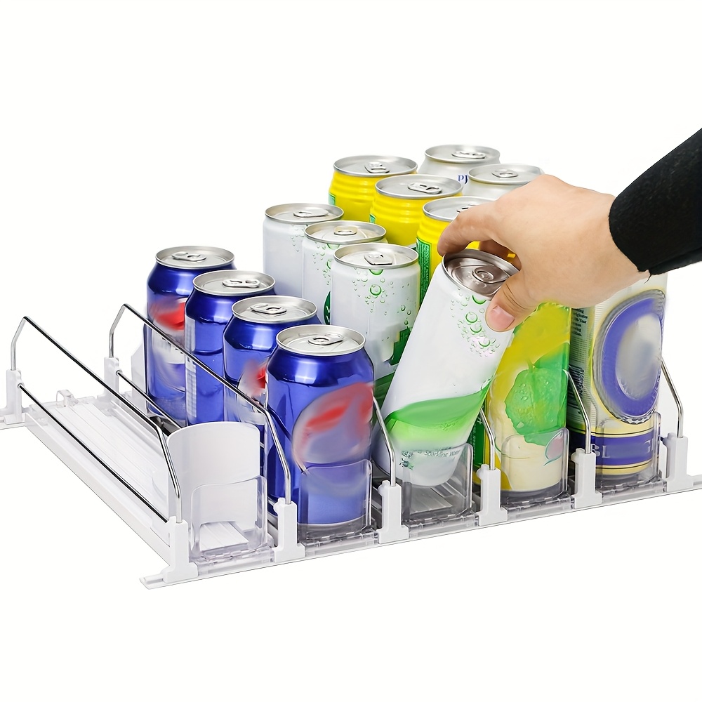   refrigerator beverage organizer with dual level dividers and soda can dispenser space saving design for   to cans and bottles beverage storage modern beverage holder durable plastic