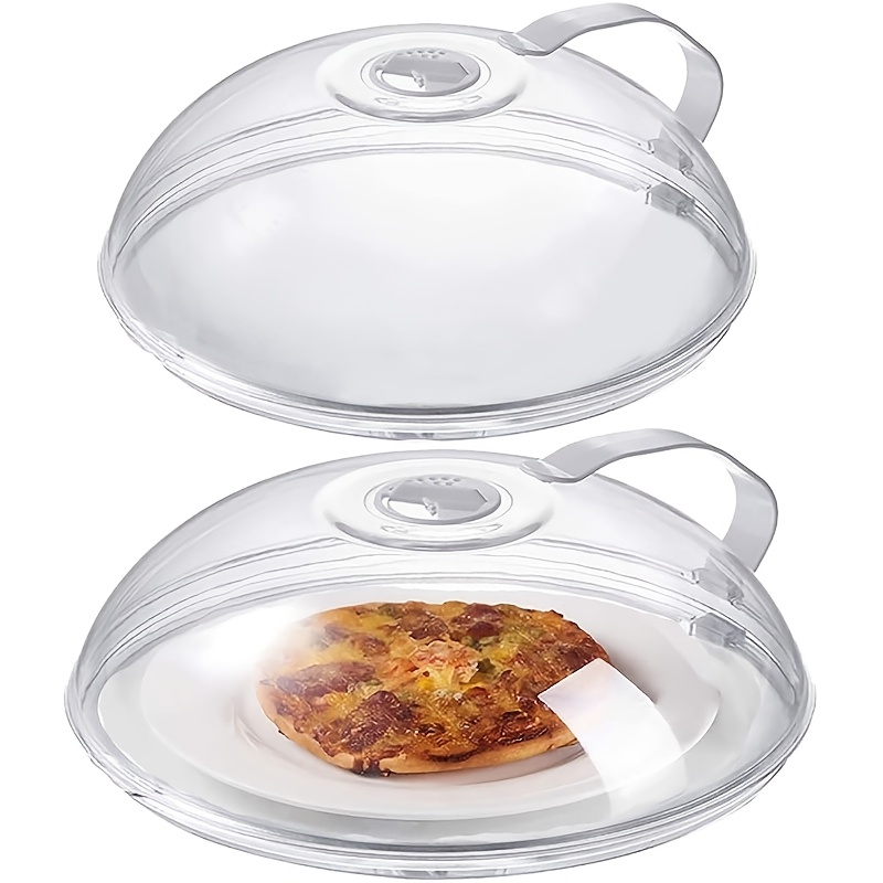 Image of 2pcs Pack Microwave Splatter Cover, Transparent Cover, Microwave Plate Cover Lid With Handle And Adjustable Steam Vents Holes Microwave Oven Clean