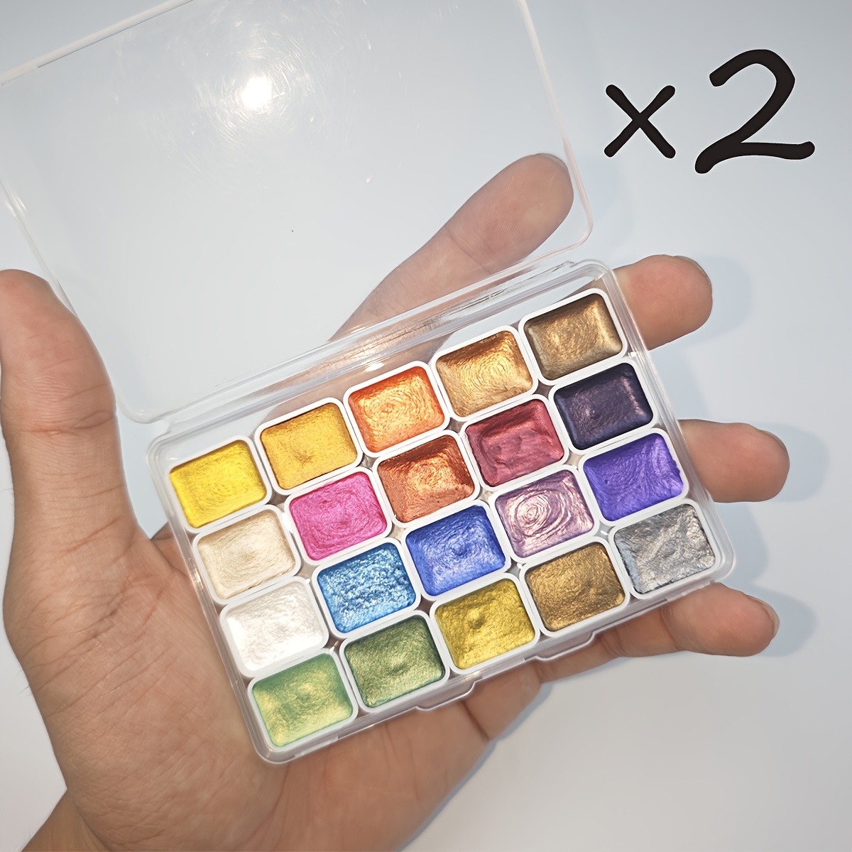 Total Of 2 Boxes Of 20 Colors Of Pearl Watercolor Paints, Solid Packaging Suitable For Professional Art Purposes Such As Chinese Painting, Tibetan Calligraphy, Painting, Nail Art, Coloring, Etc