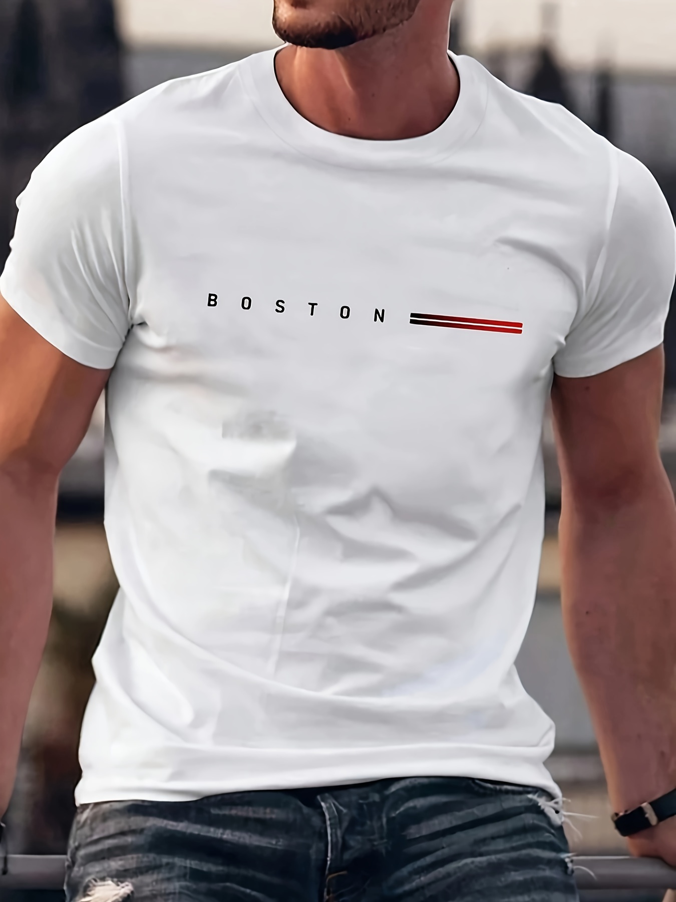 Men'S 210g T-Shirt - Soft Everyday Casual Tee with Bold BOSTON Lettering, Bright Yellow Shirt for Everyday & Special Occasions - Breathable Round Neck Top, Comfortable Fit, Back to Basics, Classic Design, Lightweight Material, Short Sleeve Shirt, Urban Style