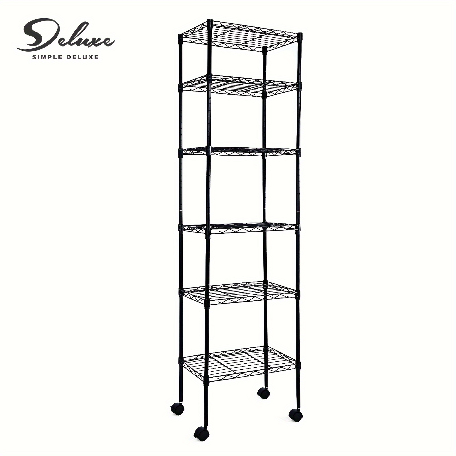 

Heavy Duty 6-shelf Shelving With Wheels, With Hanging Hooks, Wire Shelving, Adjustable Storage Units, 17'' D X 11'' W X 63'' H, 6 Tier, Black