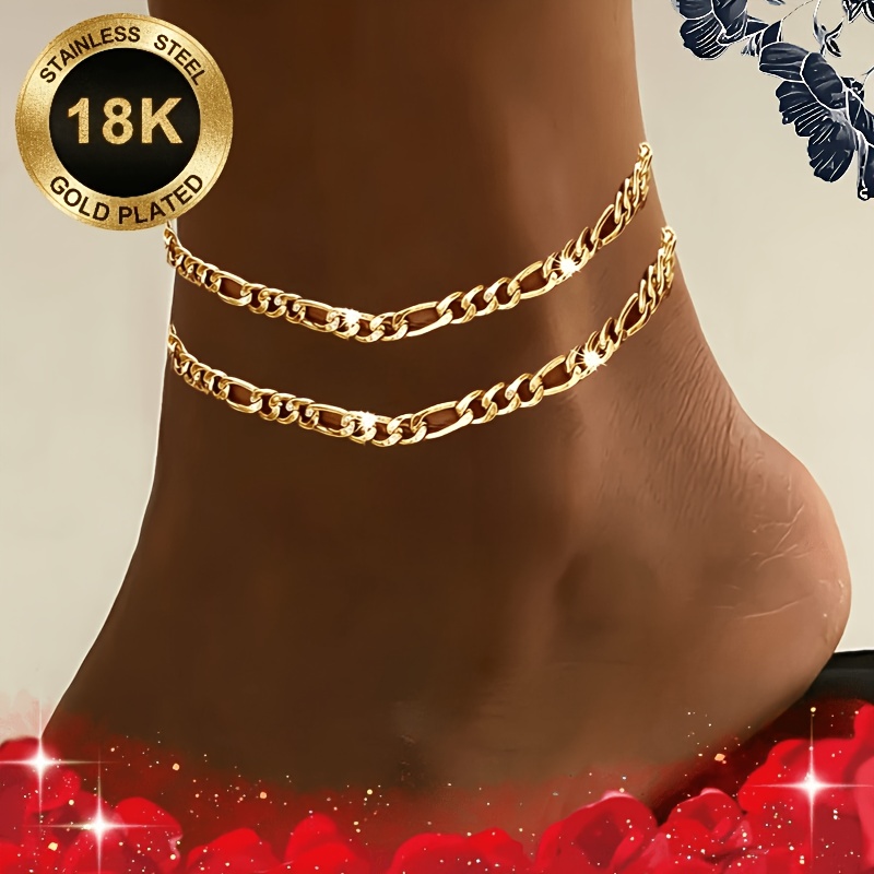 TEMU 2pcs 316l Stainless Steel Plated High Quality Hypoallergenic Nk Chain Exquisite Anklet, Jewelry Additions For Men And Women, Festival Theme,