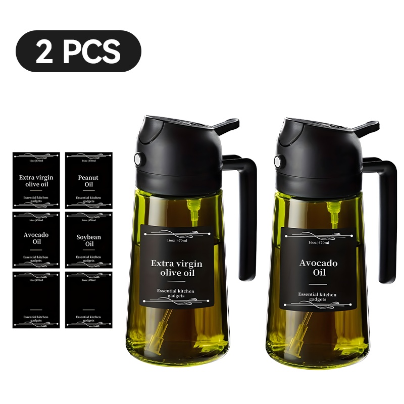 TEMU 2pcs Kitchen Glass Olive Oil Dispenser Bottle 2-in-1 Oil Bottle Cooking Sprayer16oz Premium Dark Green Glass Oil Bottle Oil Sprayer For Cooking