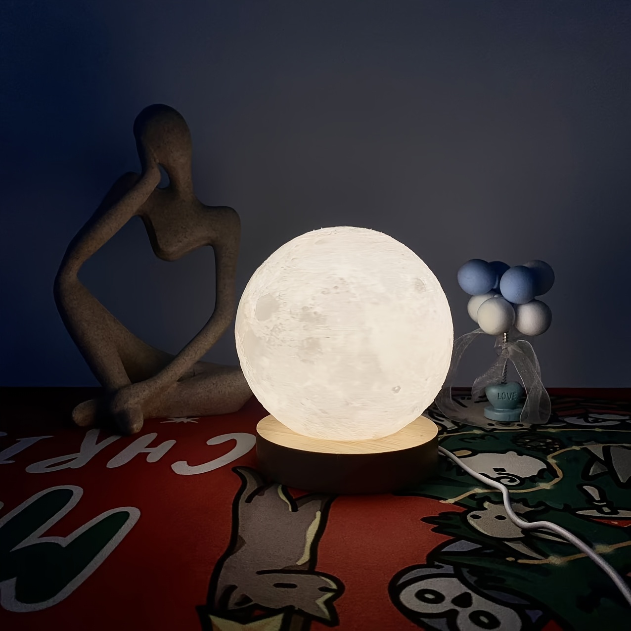 TEMU 1pc Influencer 3d Printed Usb Bedside Lamp 2025 Small Table Lamp Easy Dimmable Eye-friendly Night Light