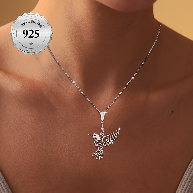 S925 Silver Hummingbird Pendant Necklace, Lightweight