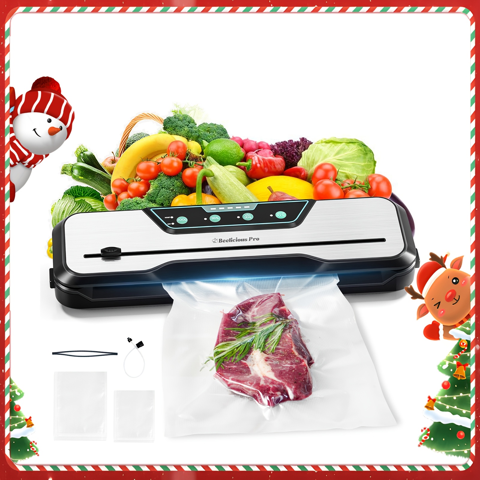 

Automatic Food Vacuum Sealer Machine | Beelicious 80kpa Food Vacuum Saver With Kits | 15 Bags, , &dry Mode And External Vac For Jars And Containers