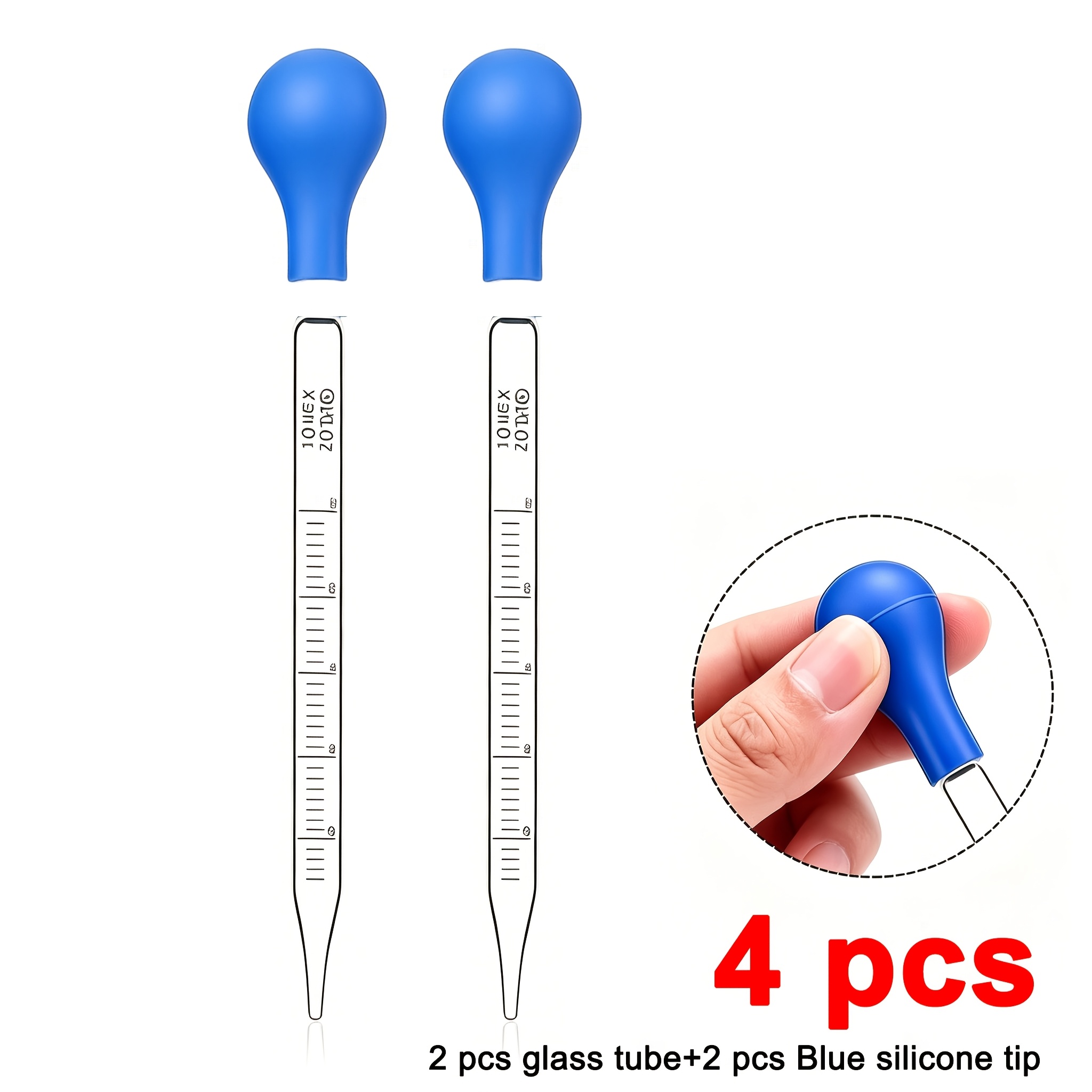 TEMU 4pcs Glass Graduated 10ml Pipettes With Bulb, Precision Liquid Transfer Tools , Plant Care, And Essential Oil Extraction