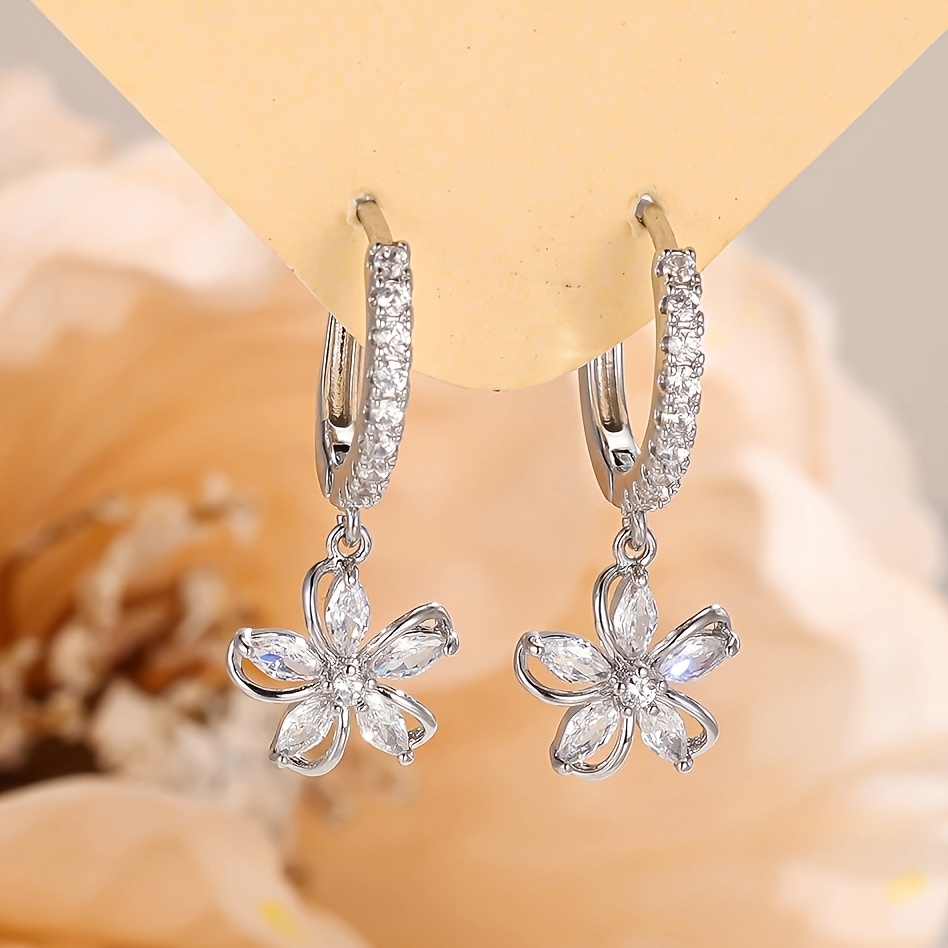 TEMU 1 Pair, Niche Design Floral Pendant Earrings, High-quality Copper Material New Earrings - Trendy Classic Exquisite Women's Ear Jewelry, Suitable