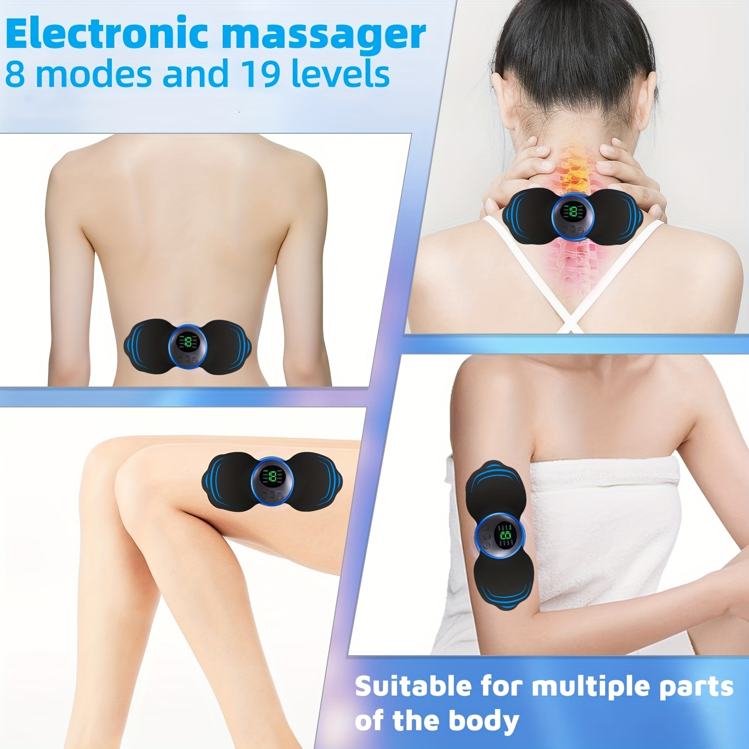 mini body massager for neck back shoulders   waist and legs   3 patches 8 massage programs 19 adjustable strengths Product details 2