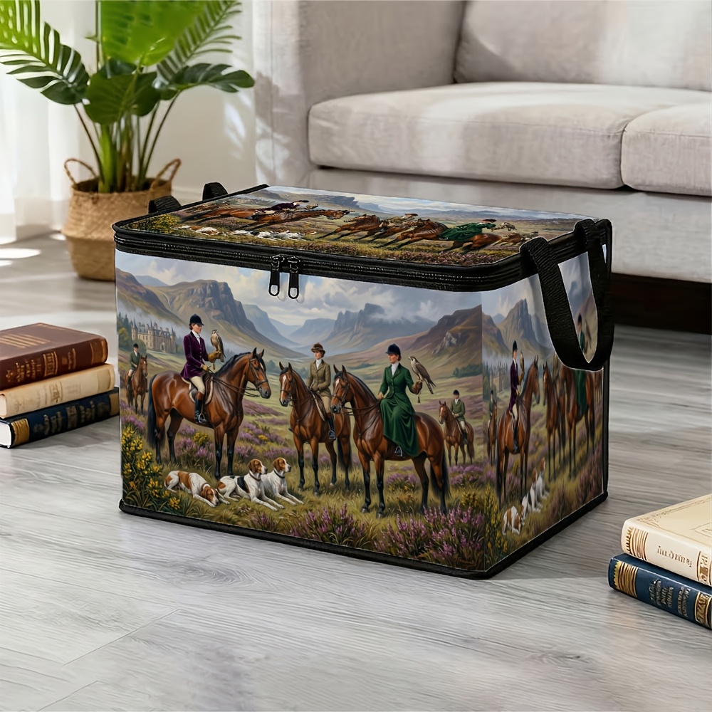 TEMU 1pc Countryside Storage Box(with Lid)- Equestrian Rider Falconry Dog Rectangular Storage Box Suitable For Wardrobes, Multiple Sizes Available,