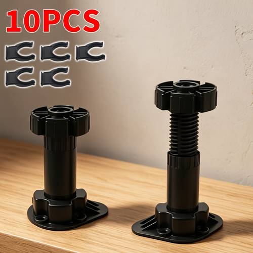 10pcs abs material adjustable height furniture support legs with clips heavy duty leveling feet for cabinets wardrobes shoe cabinets tv stands home hardware accessories with 5 mounting clips included