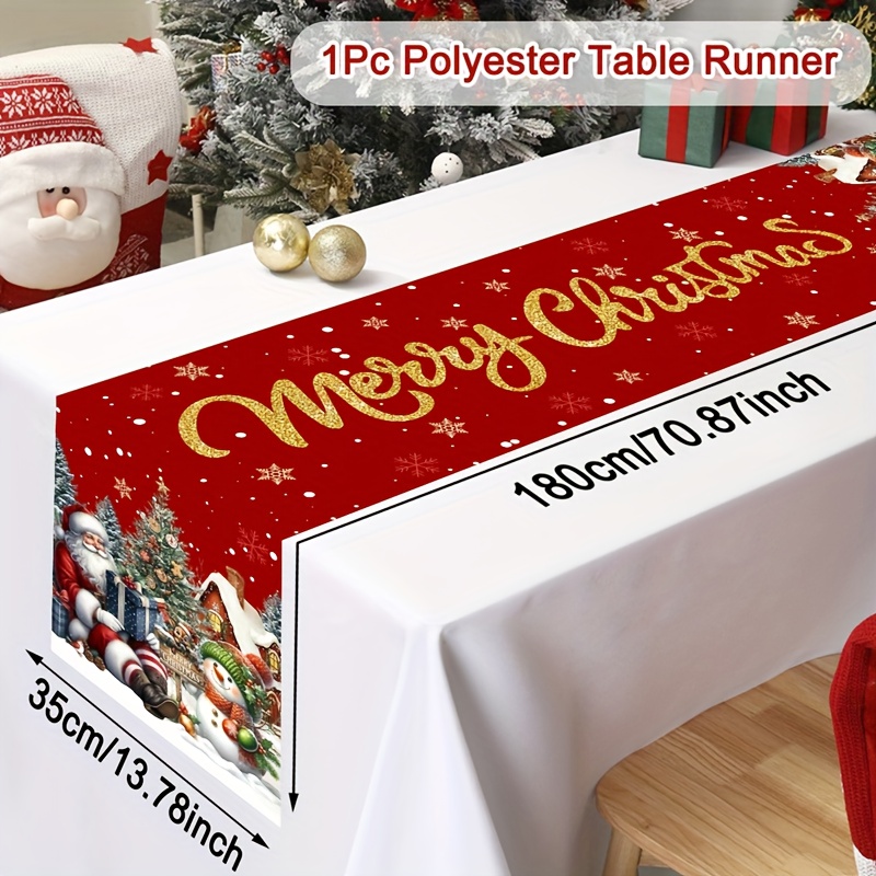 Image of 1pc Festive Christmas Table Runner, 180x35cm Snowman Santa Claus Xmas Polyester Tablecloth, Table Cover, Xmas Dining Party Table Decoration, Merry Christmas Decorations 2026, Decor