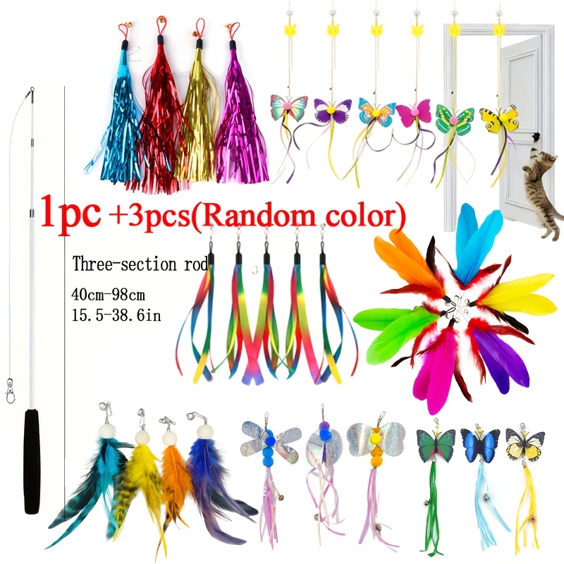 TEMU A Of Cat Toys And Interchangeable Heads (in Random Colors And Styles) Made Of Artificial Feathers. Are Interactive Toys For Pets And For Cats,