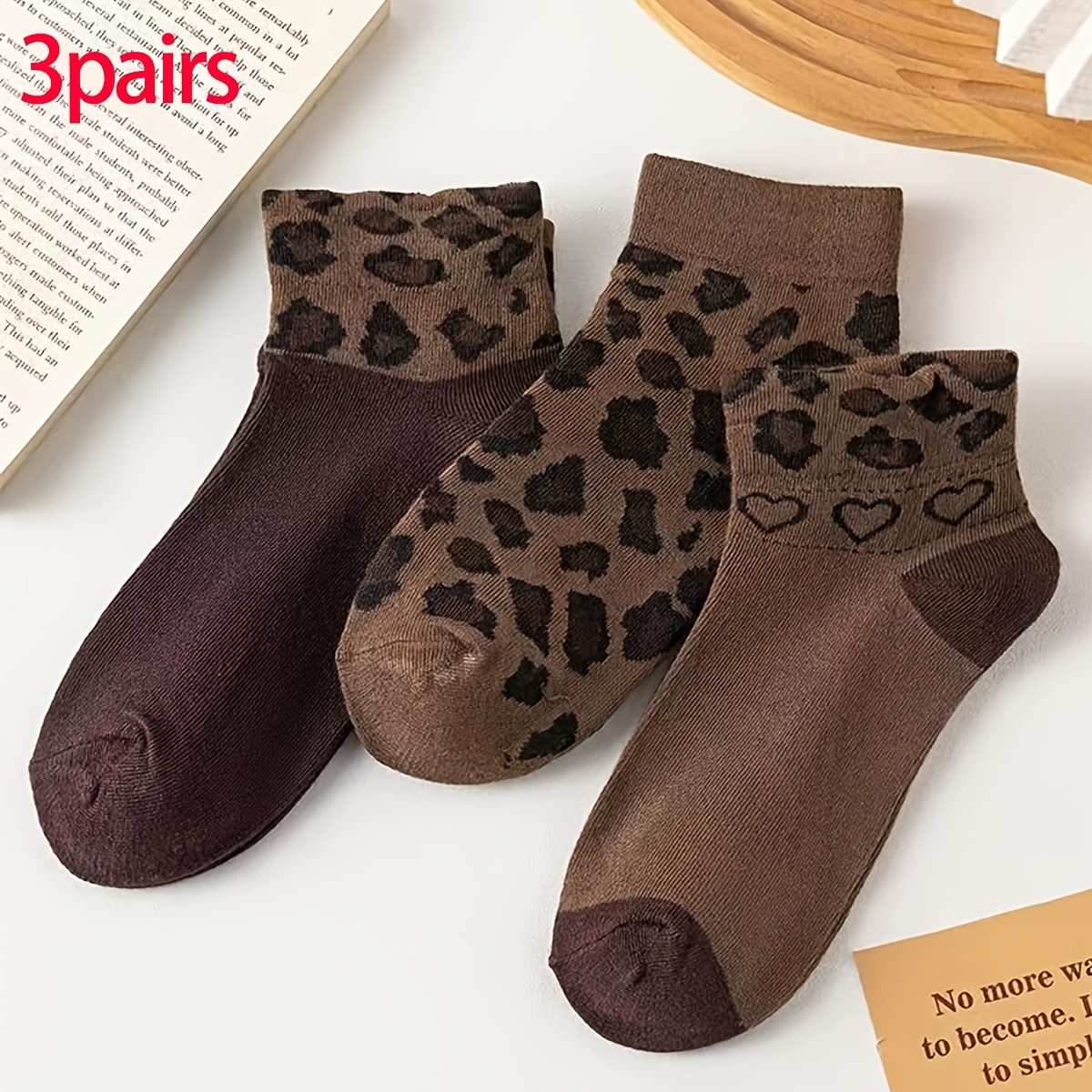 TEMU Confezione da 3/6 di calzini corti da donna con stampa leopardata - Elegante leopardato per /, calzini alla caviglia lavabili in lavatrice per