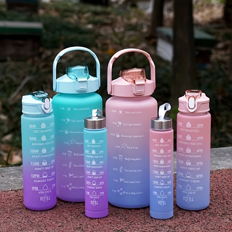 

3-piece Motivational Gradient Water Bottles With Straw - Large Capacity, Durable Plastic, Ideal For Sports & Fitness, Easy-fill Wide Mouth, Portable Design