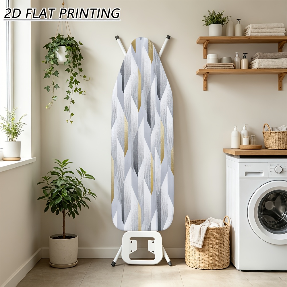 TEMU Heat-resistant Non-slip Ironing Board Cover Pad With Elastic Edges & - Suitable For Standard Ironing Boards, Modern Abstract Gray Golden, Fits