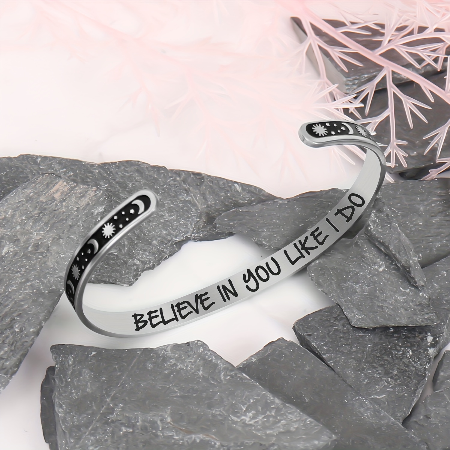 

1pc Inspirational Quote Stainless Steel Cuff Bracelet For Women, Vintage Bohemian Style, Open Bangle, Unisex, Ideal For Christmas Gifts, Birthday, Graduation, , Accessory