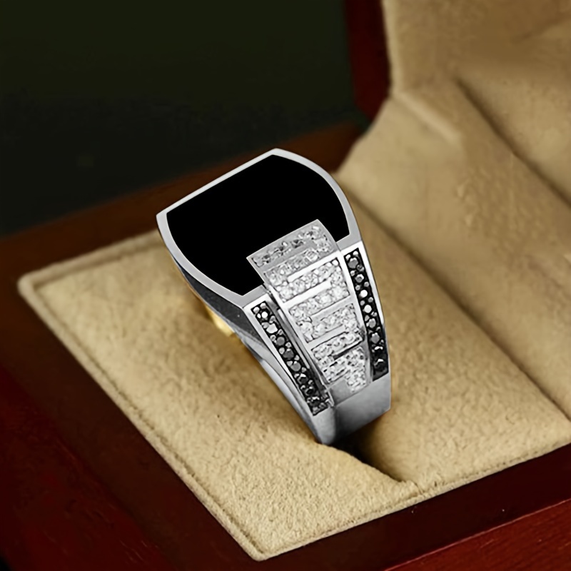 

1pc New Wide Inlaid Artificial Zirconia Men's Ring Fashionable Hip-hop Ring