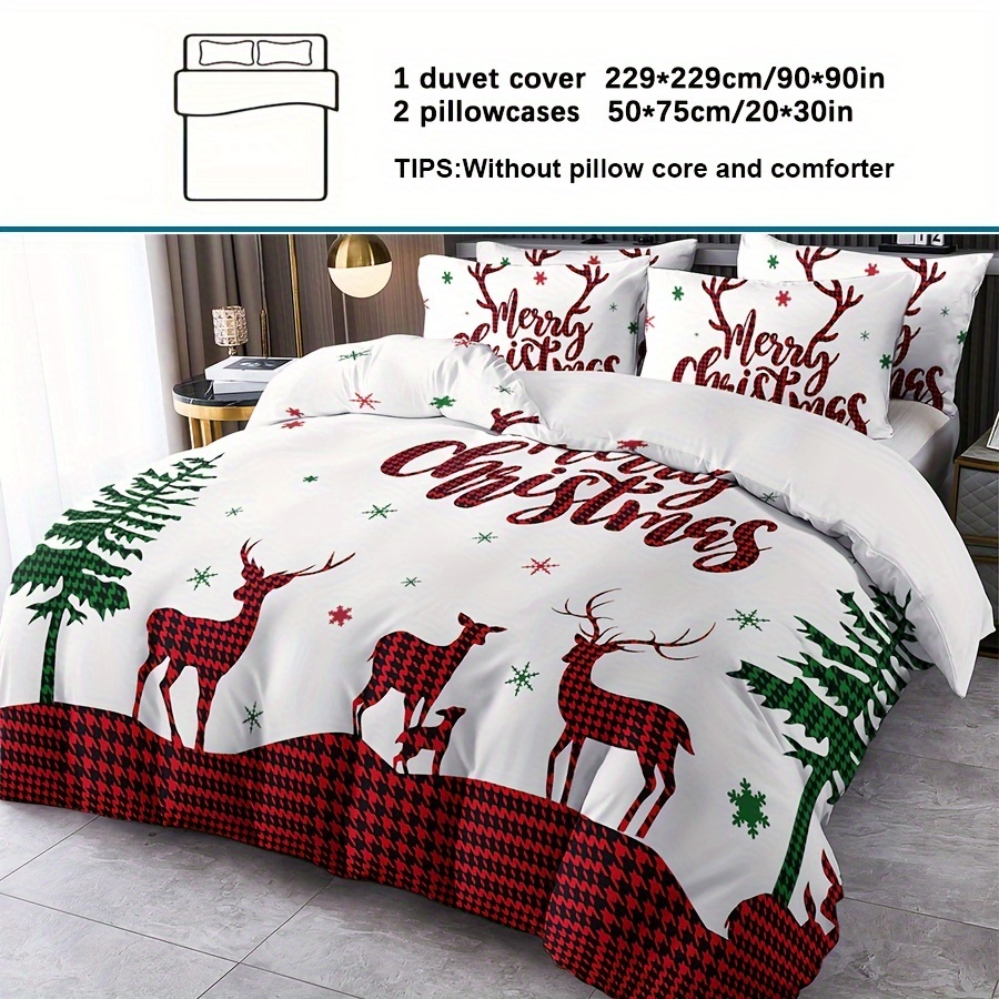 TEMU 2/3pcs Christmas White Red Duvet Cover Set King Queen Full Twin Size, Lightweight Soft Comforter Quilt Cover Bedspread Bedding With Zipper