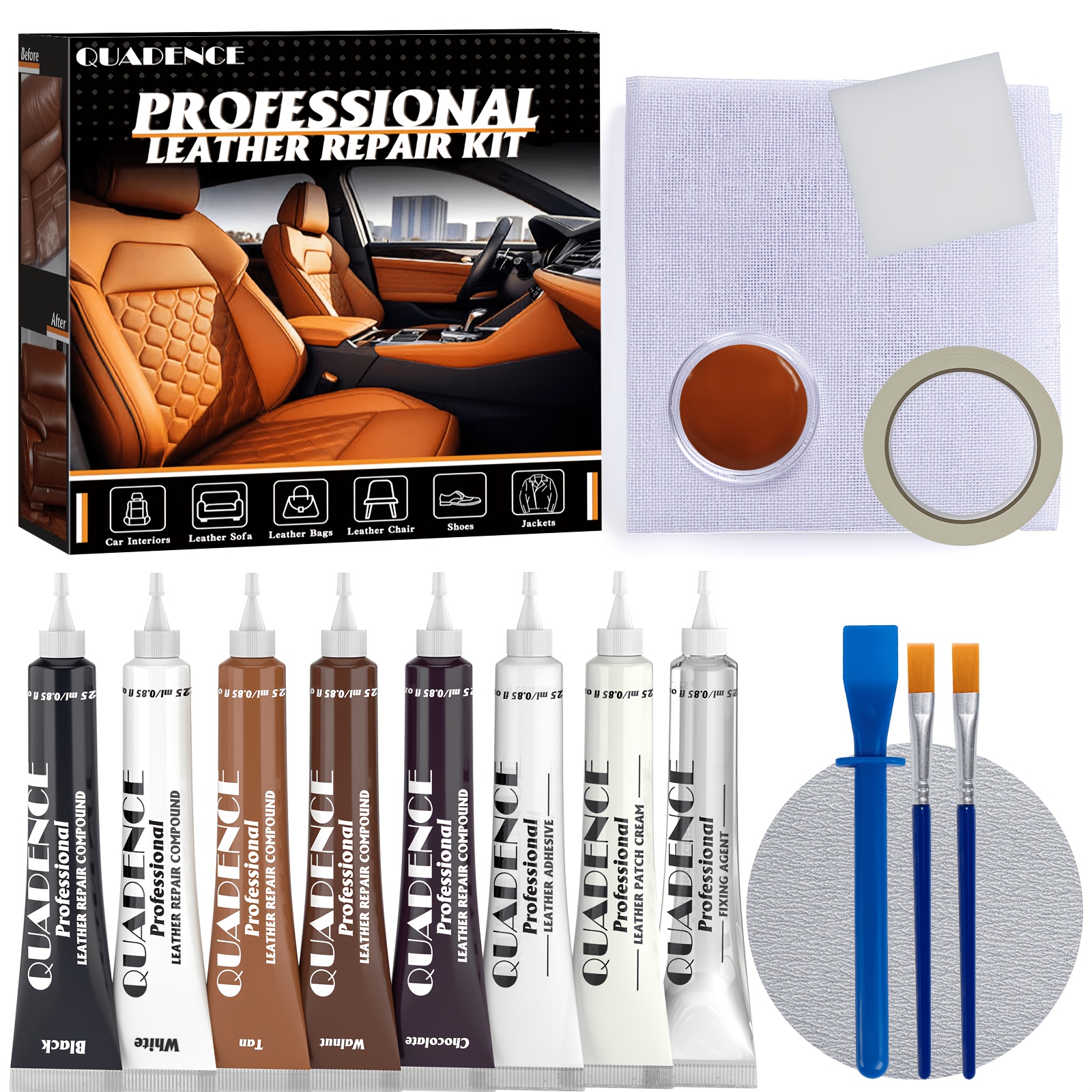 TEMU Leather Repair Kit For Furniture, Sofa, Jacket, Car Seats And Purse, Fix Scratches, Holes, Tears& Peeling On Genuine, Faux, Bonded Any Glossy Surface