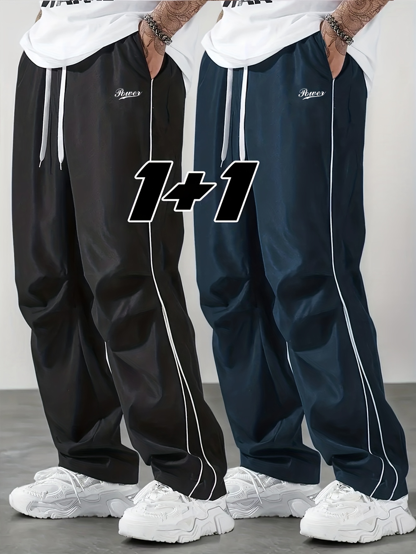 2pcs Men'S Casual Jogger Pants with Drawstring Waist & Side Pockets - Elastic Waistband, Straight-Leg Design, Non-Stretch Fabric, Solid Color, Regular Fit for Gym, Jogging, Casual Attire, Jogging Pants, Gym Apparel, Sporty Look, Comfortable Fit