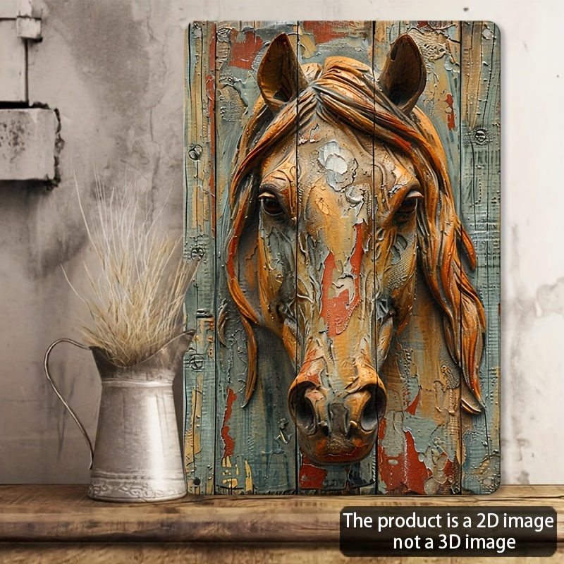 

Aluminum Horse Wall Art Decor Sign - 1pc, 2d Flat Printed Vintage Metal Plaque For Home, Cafe, Bar, Club - Craft Decoration, Pre-drilled, Waterproof, Weather Resistant - 8x12 Inches