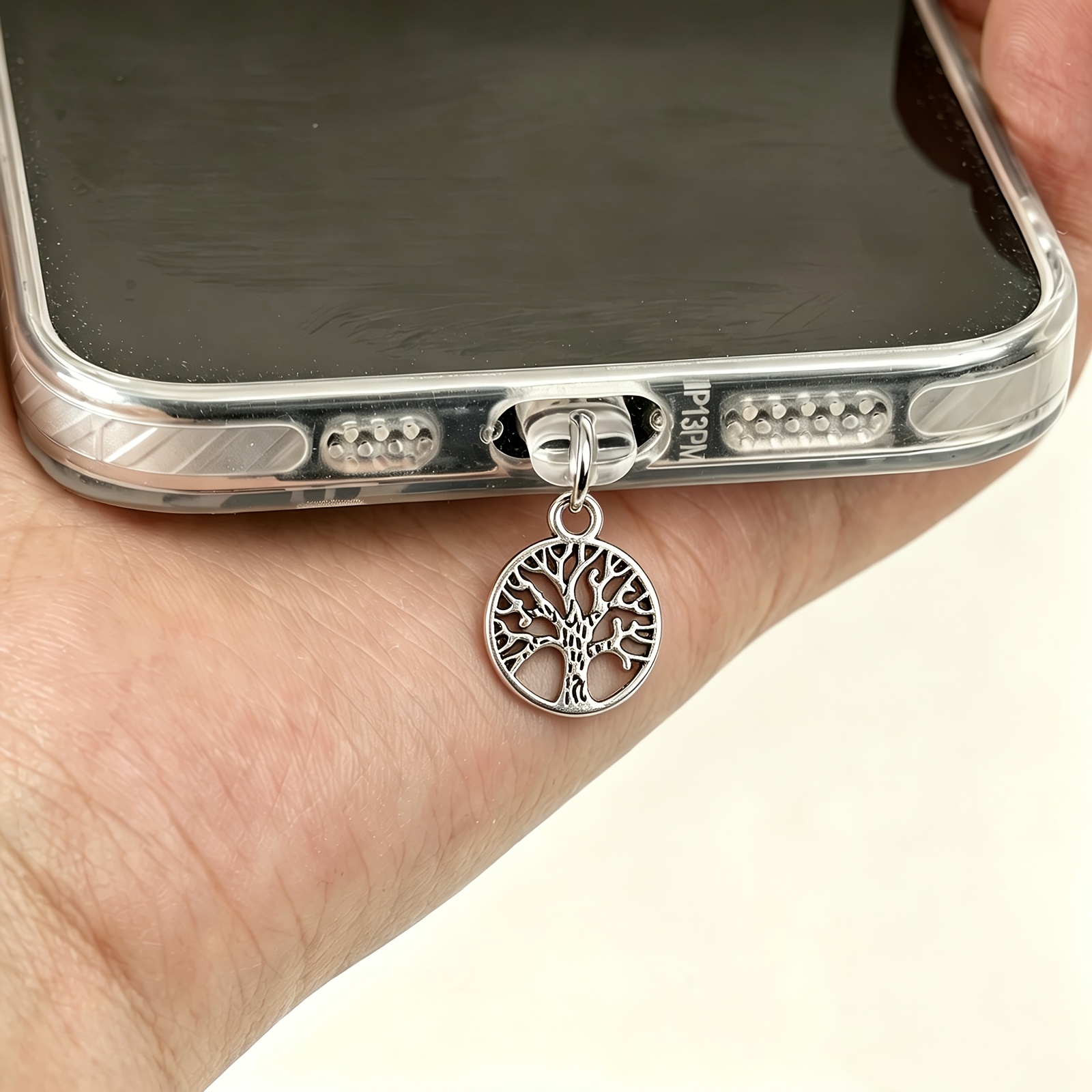 TEMU 1pc Silvery Tree Of Life Phone Dust Plug, Vintage Charm For Iphone/type-c, Nature Themed Phone Accessory