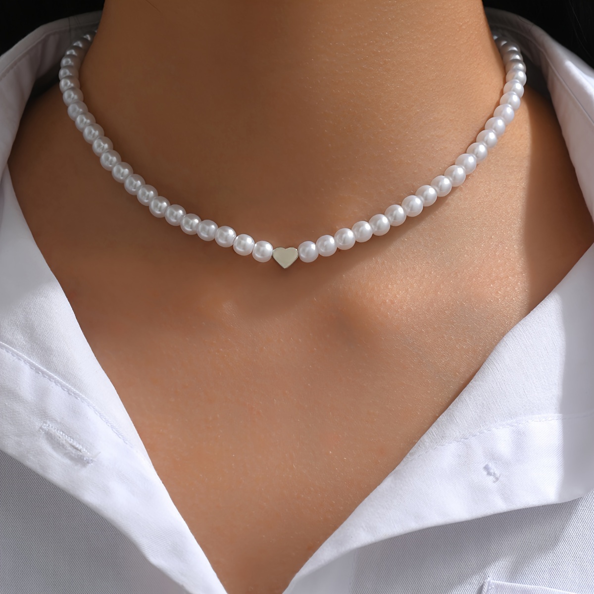 

1pc Simple Love Decor Faux-pearl Choker Necklace, Elegant Style Imitation Pearl Collar Necklace, Evening Jewelry