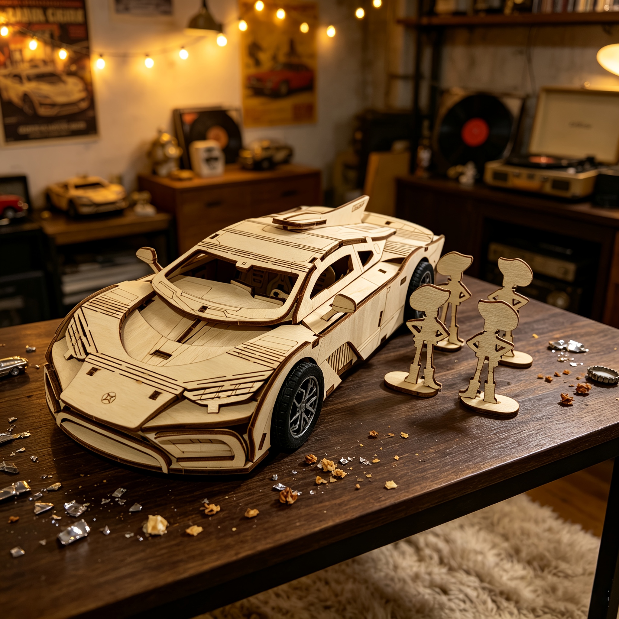 3D Wooden Puzzle Sports Car Model with Driver Figurines