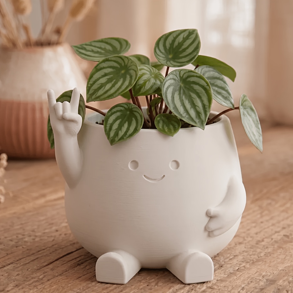 TEMU 3d Printed Bohemian Rock Gesture Flowerpot - White Pla Plastic Material, Suitable For Cactus And Succulents, Irregular Shape Indoor/outdoor