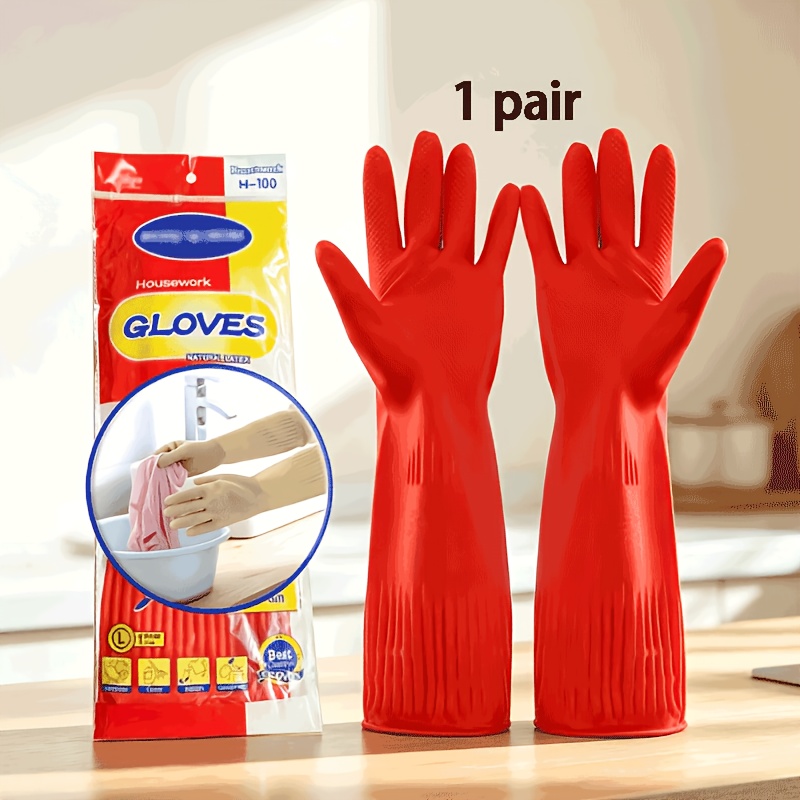 TEMU 1 Pair Extra Long Household Cleaning Gloves, With Anti-slip Design, Suitable For Kitchen Cleaning, Household Gloves, Dishwashing Gloves, Durable