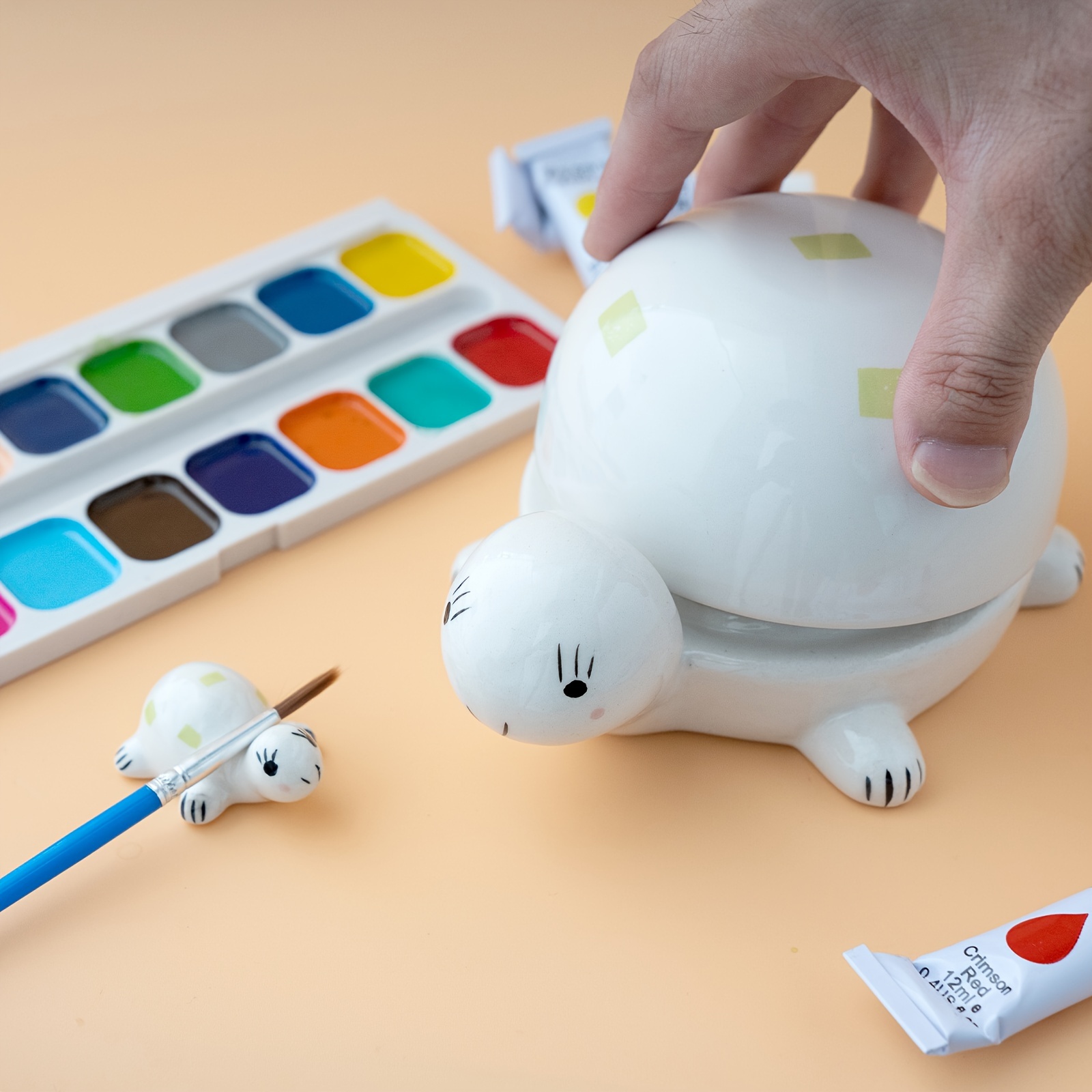 

Unique Ceramic Paint Palette And Brush Holder Set - Turtle Shaped Design With Water Bowl Lid - For Watercolor, Acrylic, And Gifts For Painting Lovers- Multi-functional Art Supply