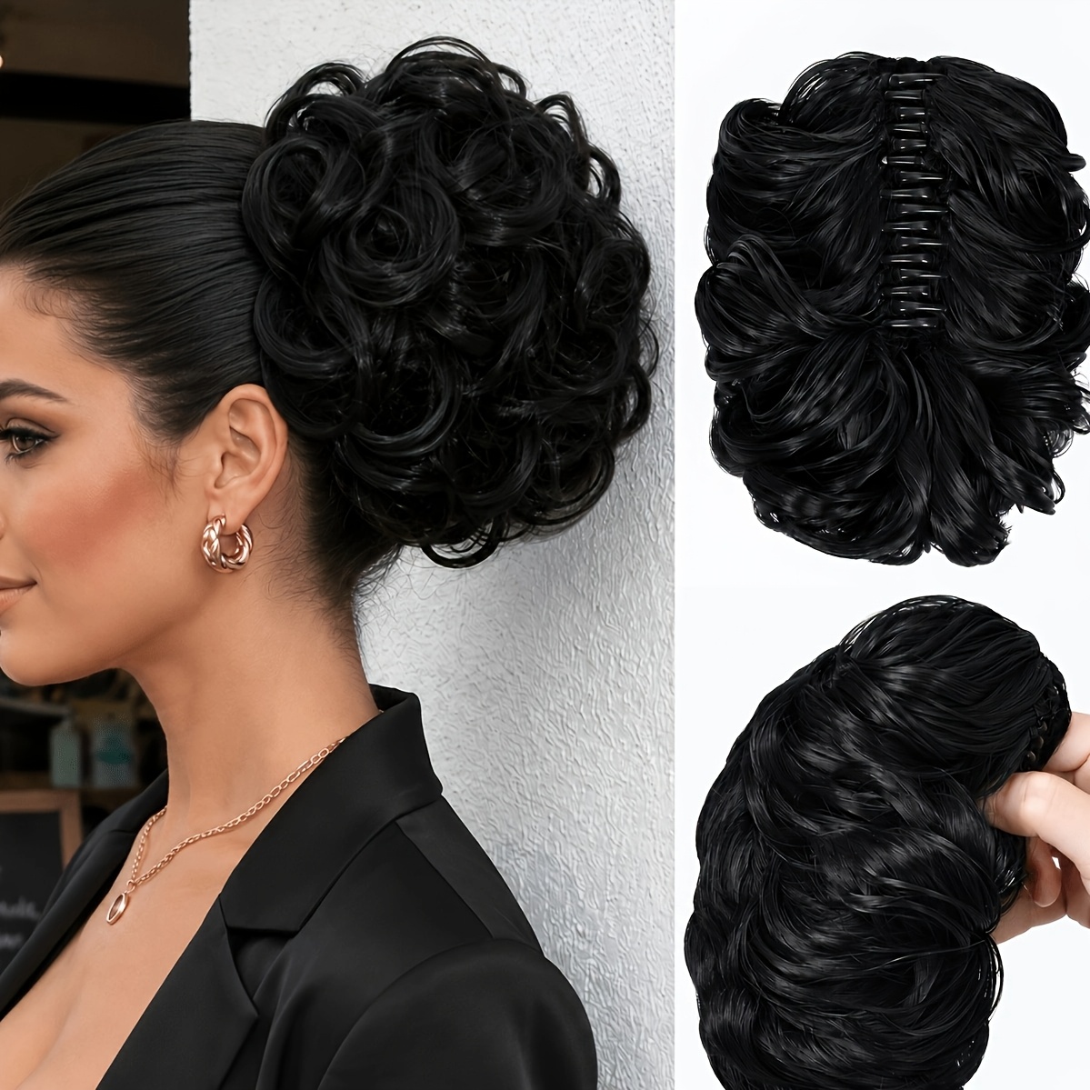 TEMU Elegant Wavy Bun Hair Clip, Fluffy Bun Accessory And Wig, Perfect For All Hair Types And . Stylish Hair Accessory Ideal For Weddings, Parties,