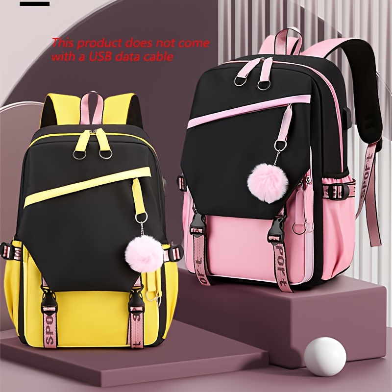 

Fashion Large Capacity Backpack, Preppy College School Daypack, Nylon Travel Knapsack & Laptop Bag