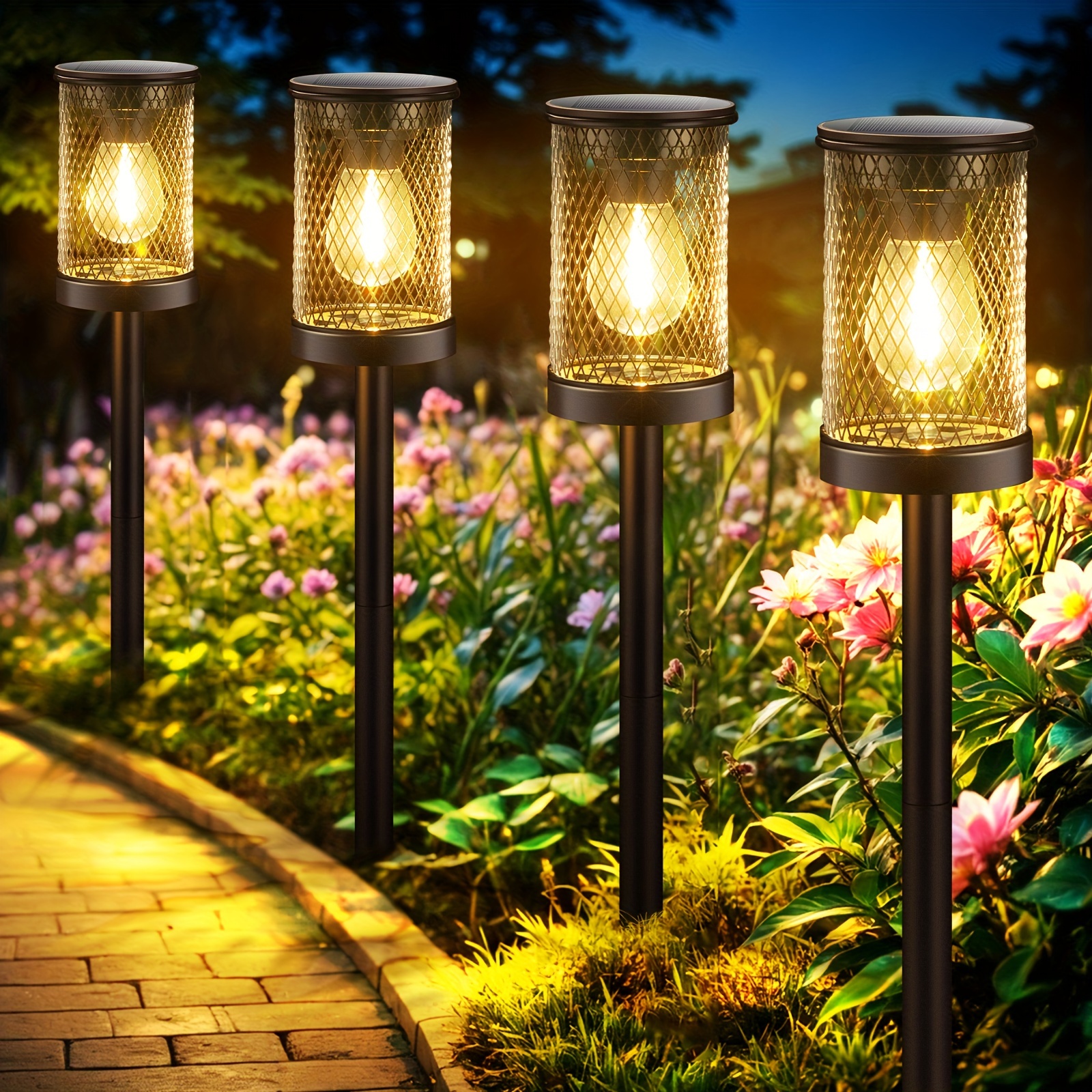 

Large Solar Pathway Lights Outdoor 4 Pack, Solar Lights Outdoor For Yard, Mesh Metal Solar Powered Garden Lights For Outside Lawn Patio Landscape Lighting