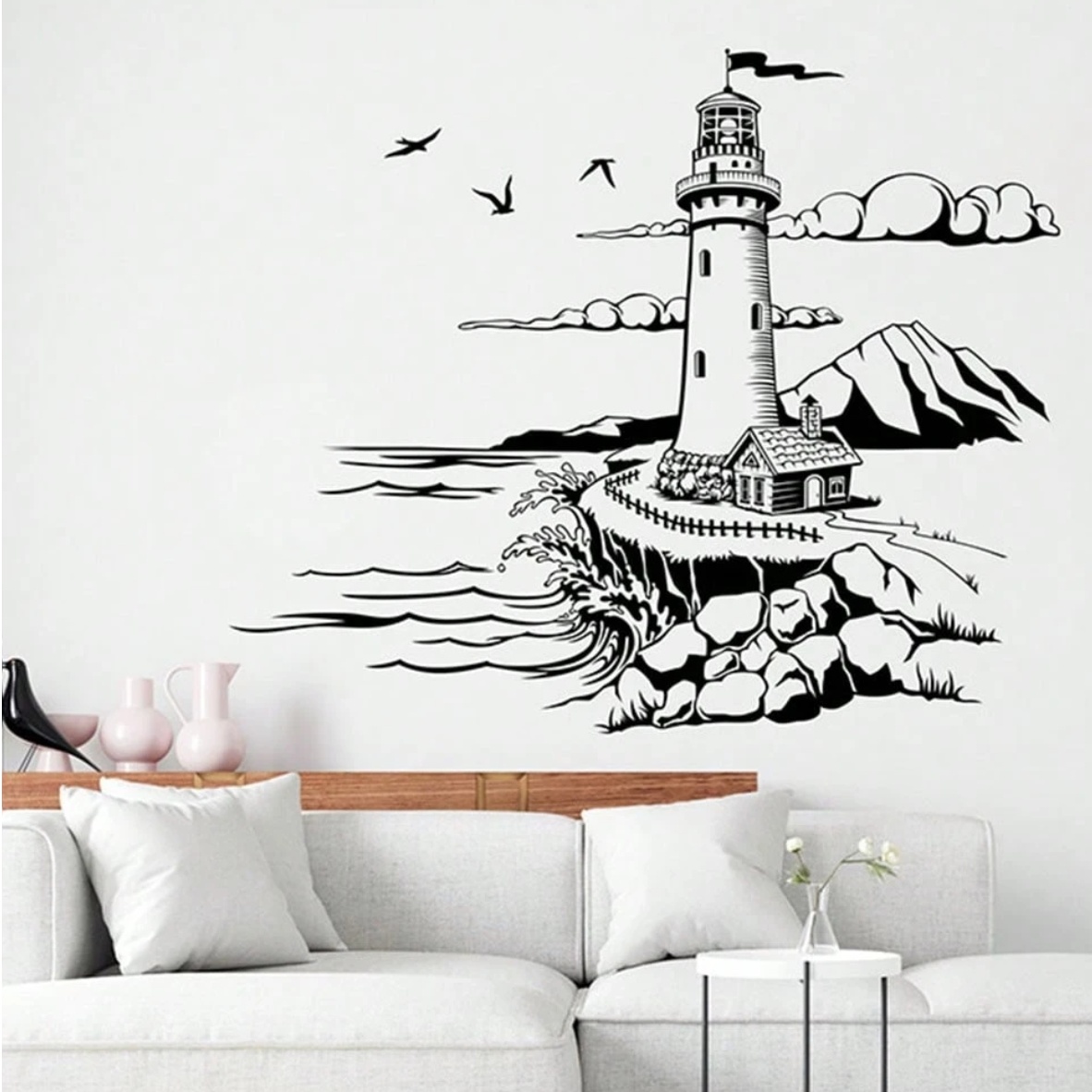 Nautical Lighthouse Wall Sticker Cloud Wall Sticker Wall Decoration Bathroom Tile Sticker, Adhesive Sticker, Living Room, Bedroom Wall, Home Decoration