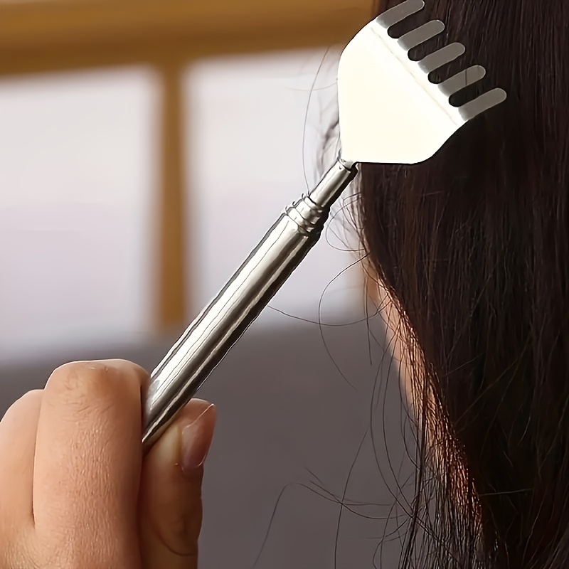 a retractable back scratcher 19 69 inches long made of stainless steel portable with a non   designed to be durable and   suitable for massage and skincare details 4