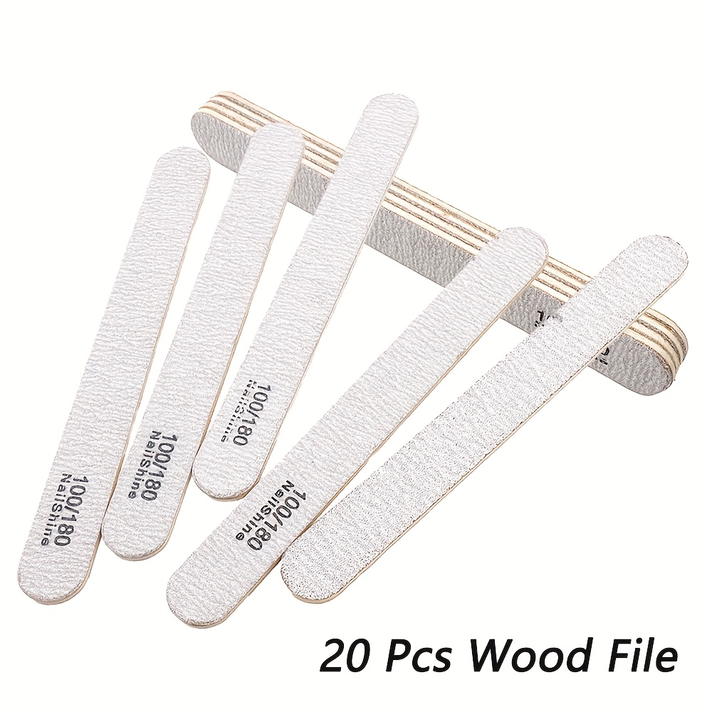 TEMU 20pcs Packed 13cm(5.12inch) Portable Durable Wooden Nail File Strip Grit 100/180 Handheld Manicure Polishing Nails File Tool Fit Professionals