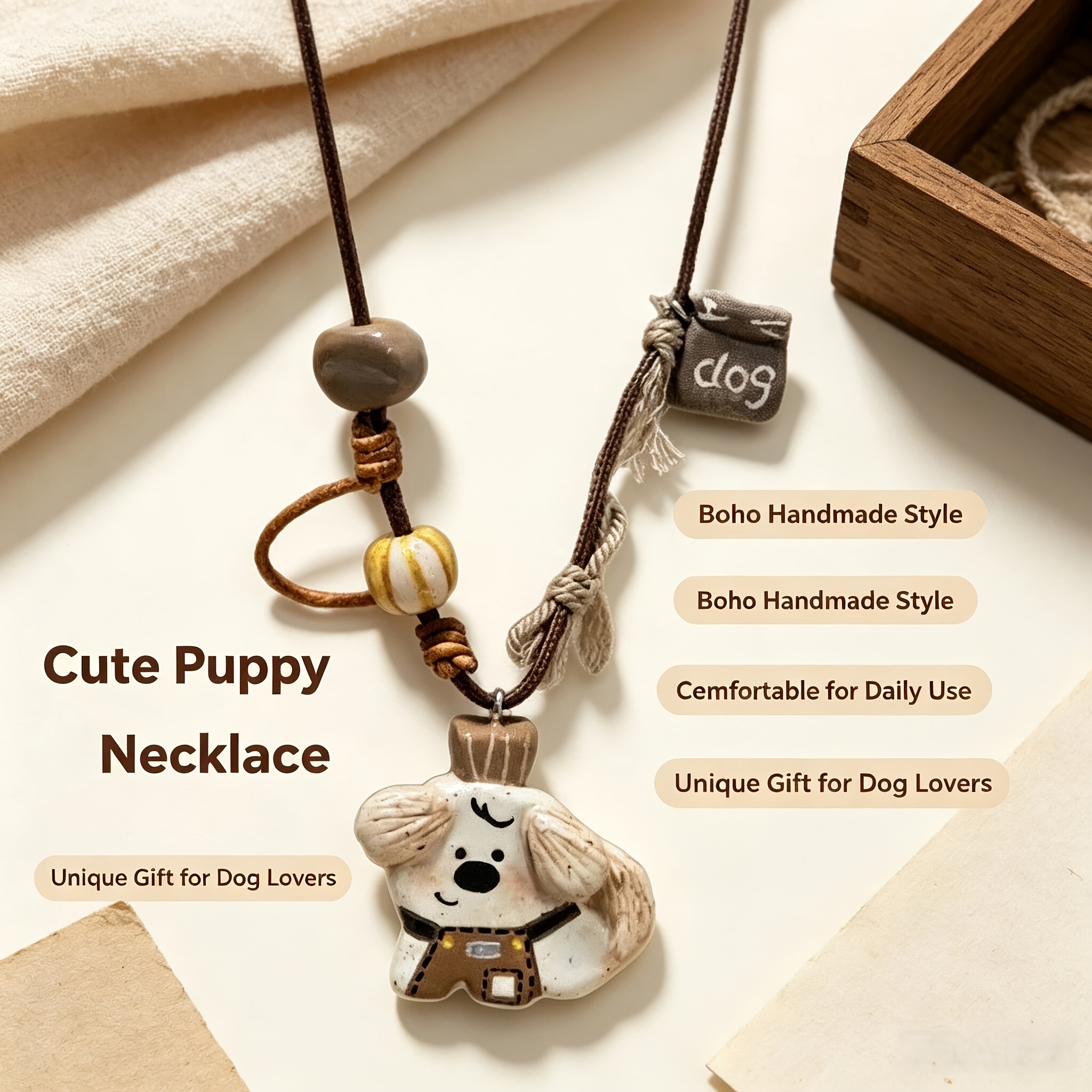 Women's Bohemian Braided Dog Necklace, Layered Design