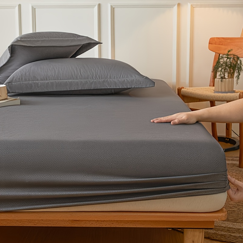 TEMU 3pcs Solid Color Brushed Embossed -friendly Bedroom Fitted Sheet And Pillowcase Set, 1 Fitted Sheet   2 Pillowcases