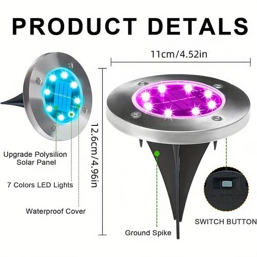 16pcs solar stainless steel floor plug light outdoor camping decorative multi color adjustable