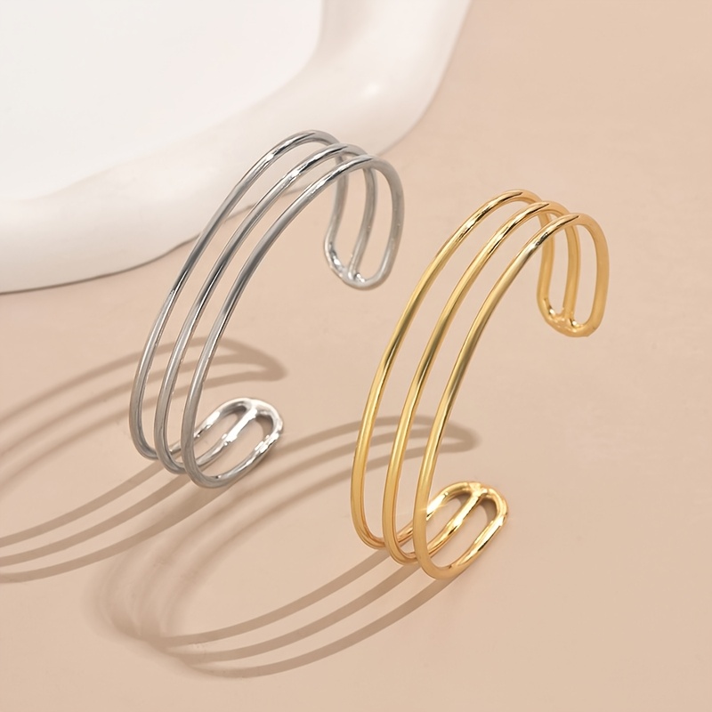 2pcs Women's Plated Multi-Layer Open Bangle Bracelet Set