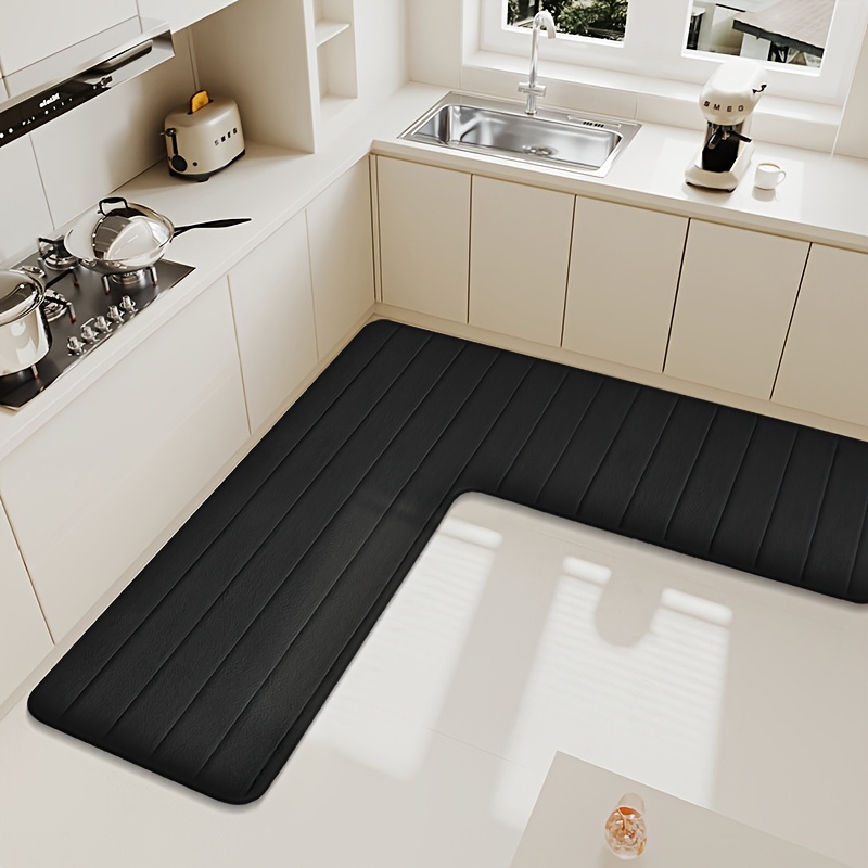 TEMU Solid Color L-shaped Flannel Absorbent Mat Home Kitchen Oil-absorbing Anti-slip Foot Pad Bathroom Entrance Door Mat Corner Carpet