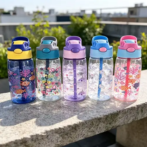 Edelstahl-Kinderflasche 340 Ml Mit Klappdeckel & Strohhalm – Blumenmuster, Perfekt Für Schule & Ausflüge Kinder Trinkflasche