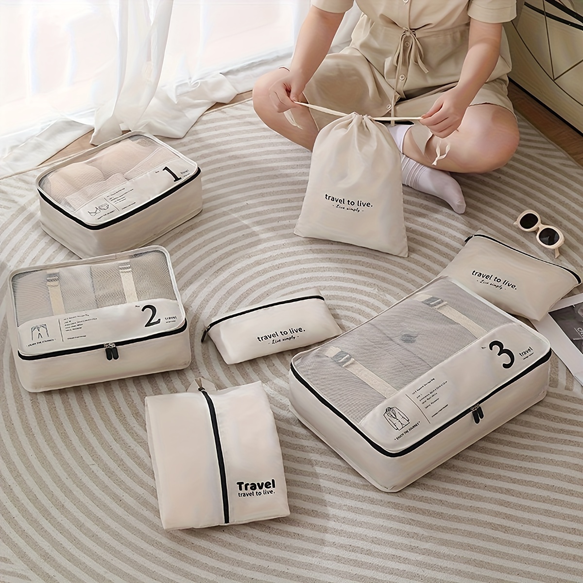 

7-piece Durable Travel Organizer Set, Trendy Packing Cubes, Mesh Clothes Storage Bag Set