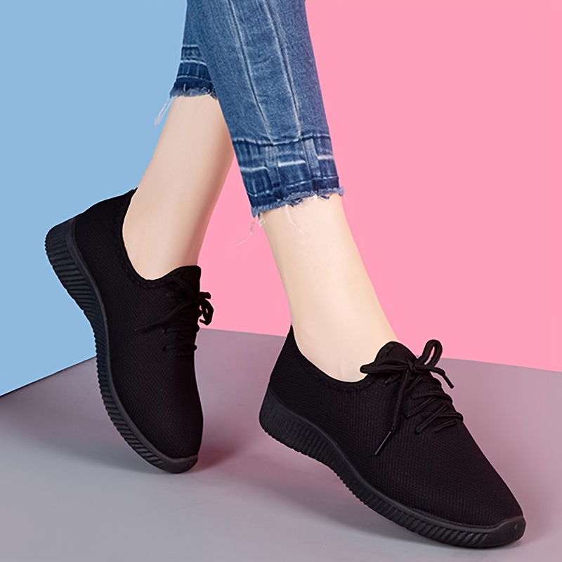

Women's Solid Color Casual Sneakers, Lace Up Platform Soft Sole Walking Shoes, Breathable Low-top Fitness Shoes