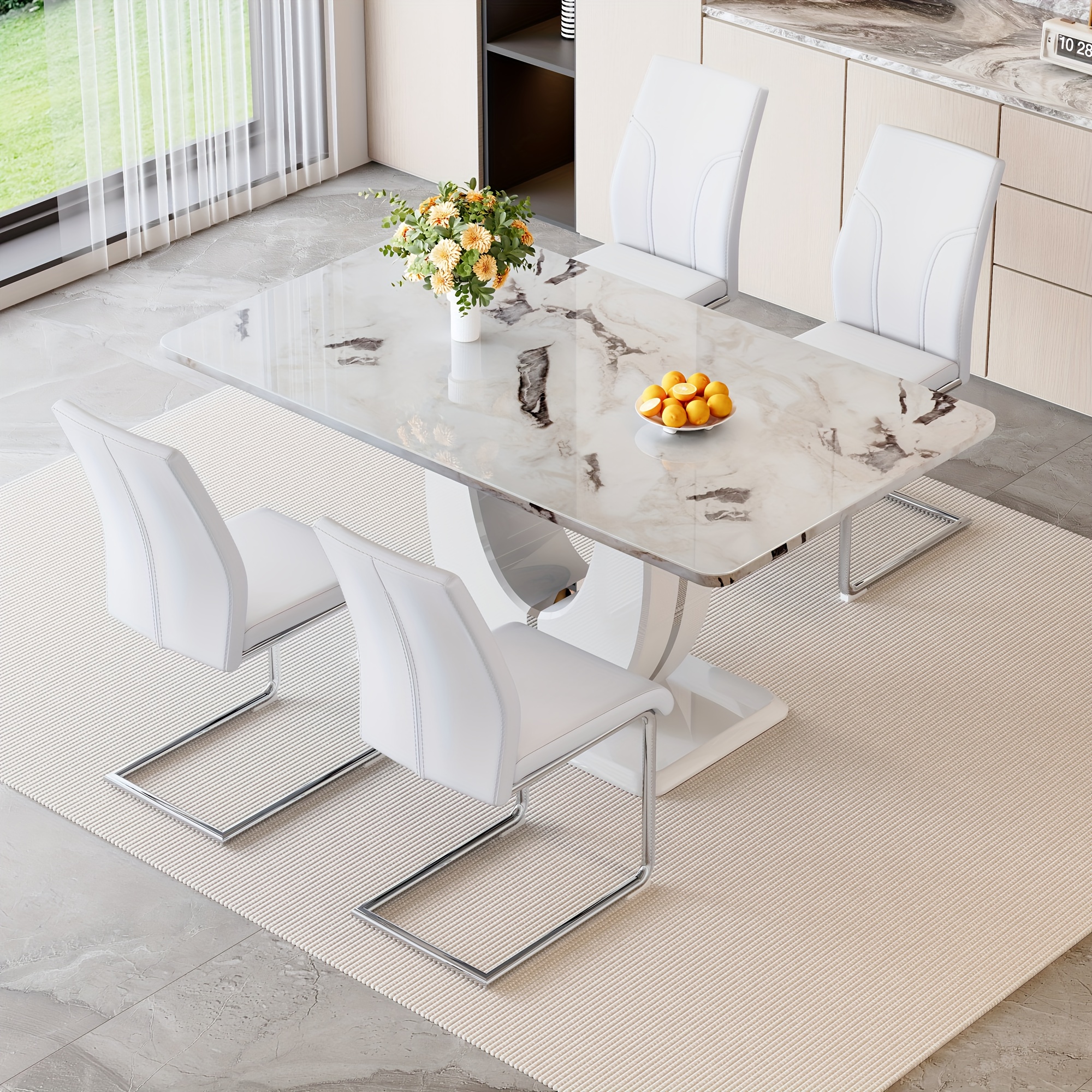 63 modern large   table set for 6 kitchen faux marble table chairs set of 6 63 rectangle kitchen table and 6 pu leather upholstered chairs for kitchen dining room living room   local warehouse Product details 2