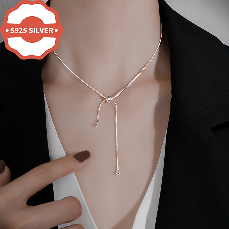 

Elegant & Sexy 925 Silver Y-shaped Snake Bone Chain Necklace, 4g, Versatile Fashion Jewelry For Women, & Gift Giving, With Anti-oxidation Box, 18k Golden Plated